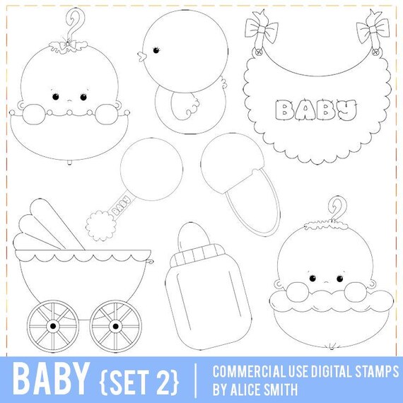 Baby Digital Stamps, Baby Line Art, Sublimation Baby PNG, Baby Shower Digital Stamps, Baby Crib, Baby in Umbrella, Line Art, Coloring