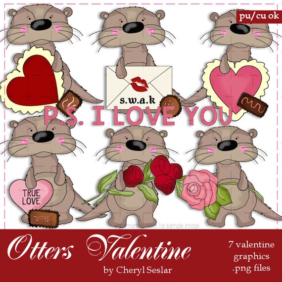 Otters Happy Valentine's Day Clip Art by Cheryl Seslar