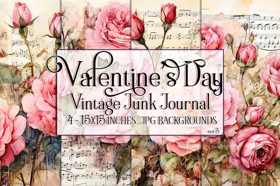 Valentine's Day, Romantic Valentine, Junk Journal Valentine, Valentine Background, Flowers, Valentine Paper, 15x15 Vintage Floral Background