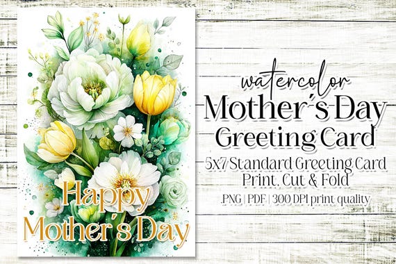 Happy Mother's Day Card - Card for Mom - Mother's Day Printable - 5"x7" - Greeting Card Printable - Watercolor Floral Printable Card