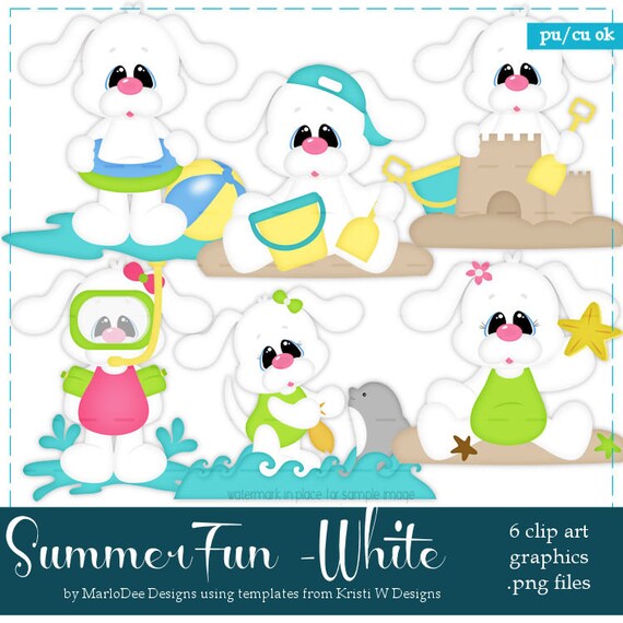 Summer Fun White Dogs Clip Art by MarloDee Designs
