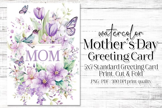 Happy Mother's Day Card - Card for Mom - Mother's Day Printable - 5"x7" - Greeting Card Printable - Watercolor Floral Printable Card