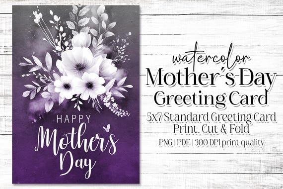 Happy Mother's Day Card - Card for Mom - Mother's Day Printable - 5"x7" - Greeting Card Printable - Watercolor Floral Printable Card