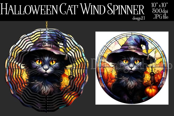 Halloween Black Cat Wind Spinner Sublimation | Halloween Wind Spinner | Black Cat Spinner | Sublimation Wind Spinner | Stained Glass Spinner
