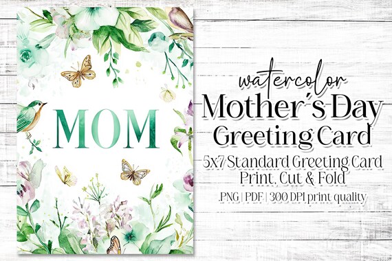 Happy Mother's Day Card - Card for Mom - Mother's Day Printable - 5"x7" - Greeting Card Printable - Watercolor Floral Printable Card