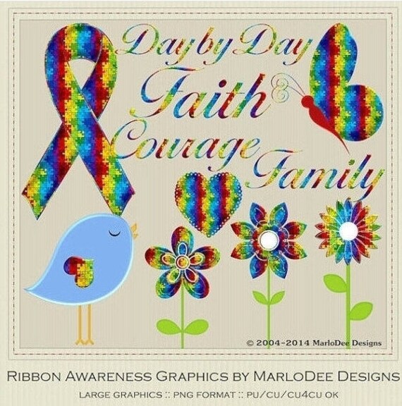 Commercial Use Clip Art Graphics | Autism Ribbon Awareness | Exclusive from MarloDee Designs