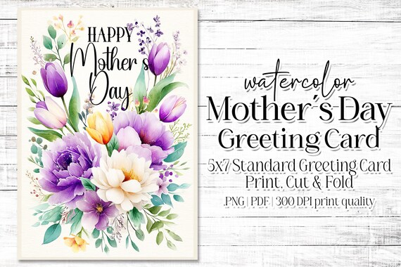 Happy Mother's Day Card - Card for Mom - Mother's Day Printable - 5"x7" - Greeting Card Printable - Watercolor Floral Printable Card