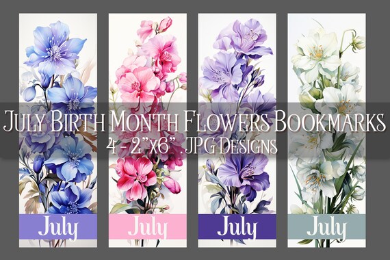 July Bookmark, Larkspur Printable Bookmark, Summer Bookmark, Printable, Floral Bookmark, Sublimation, July Birthday Gift Idea