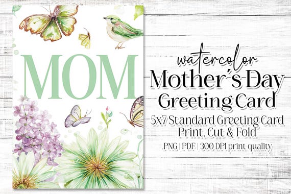 Happy Mother's Day Card - Card for Mom - Mother's Day Printable - 5"x7" - Greeting Card Printable - Watercolor Floral Printable Card