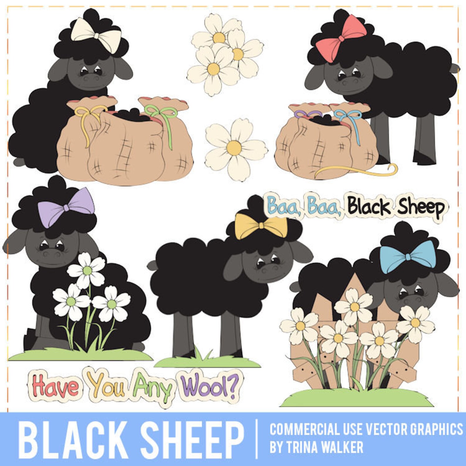 Baa Baa Black Sheep Vector Clipart Graphics - Etsy