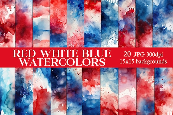 Red White & Blue Watercolor 15x15 Backgrounds, Watercolor Papers, Watercolor Backgrounds, Scrapbook Papers, July 4th, Fourth of July Papers