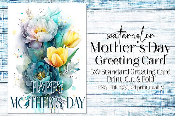 Happy Mother's Day Card - Card for Mom - Mother's Day Printable - 5"x7" - Greeting Card Printable - Watercolor Floral Card Printable, c1