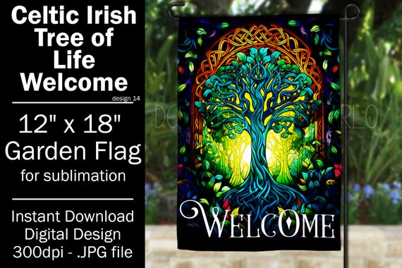 Celtic Garden Flag Sublimation Design, Irish Garden Flag, Tree of Life Garden Flag, Welcome Garden Flag, Digital Sublimation Garden Flag