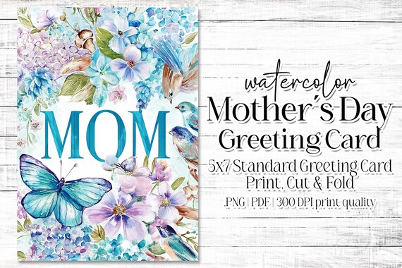 Happy Mother's Day Card - Card for Mom - Mother's Day Printable - 5"x7" - Greeting Card Printable - Watercolor Floral Printable Card