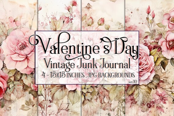 Valentine's Day, Romantic Valentine, Junk Journal Valentine, Valentine Background, Flowers, Valentine Paper, 15x15 Vintage Floral Background