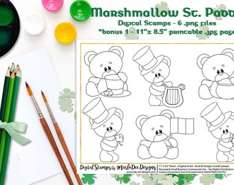 Marshmallow Teddy - St. Patrick's Day Digital Stamps