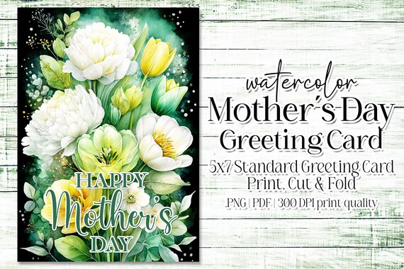 Happy Mother's Day Card - Card for Mom - Mother's Day Printable - 5"x7" - Greeting Card Printable - Watercolor Floral Printable Card
