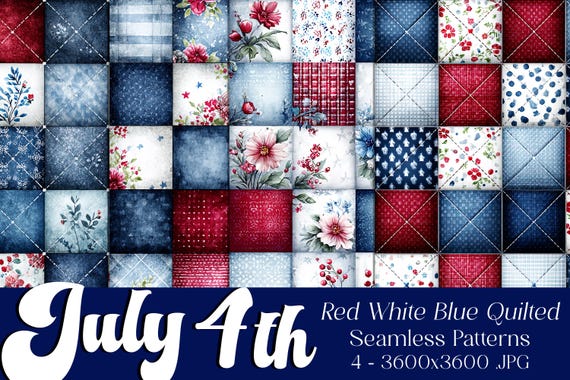 July 4th Quilt-Style Patterns, July 4th Patterns, Quilted Patterns, July 4th Quilt Patterns, 4th of July Quilt Seamless Backgrounds