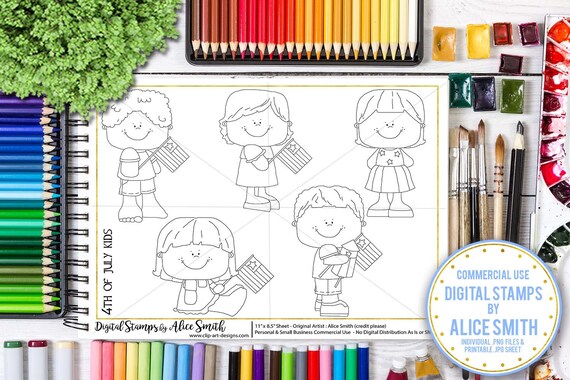 4th of July Kids - Digital Stamps by Alice Smith