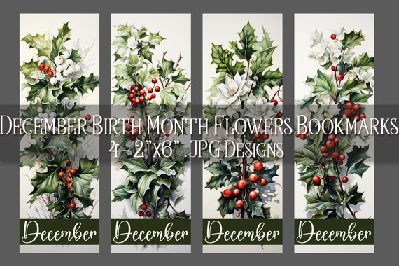 December Bookmark, Christmas Printable Bookmark, Holly Bookmark, Spring Bookmark, Printable, JPG Bookmark, Sublimation, Christmas Bookmark