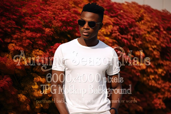 Autumn Mockup | Autumn Man Background Mockup | Stock Photo Mockup | African American Male Mockup | T-Shirt Mockup | Fall Season Background