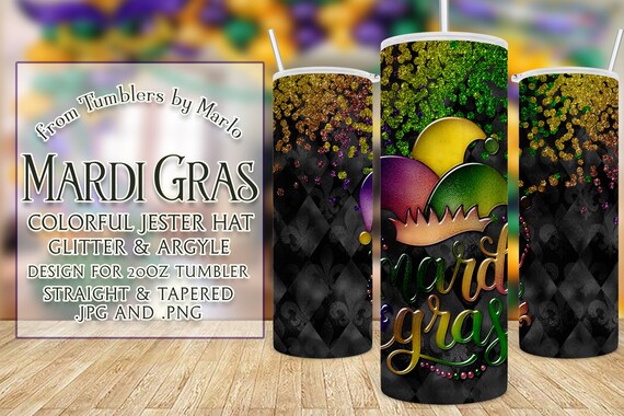 Mardi Gras Tumbler, Jester Hat Tumbler Sublimation Digital Design, colorful tumbler wrap, mardi gras hat tumbler, sublimation tumbler