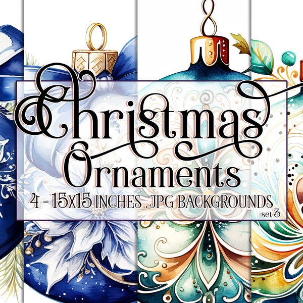 Christmas Ornament Watercolor 15x15 Backgrounds, Watercolor Papers, Watercolor Backgrounds, Scrapbook Papers, Holidays, Christmas Colors