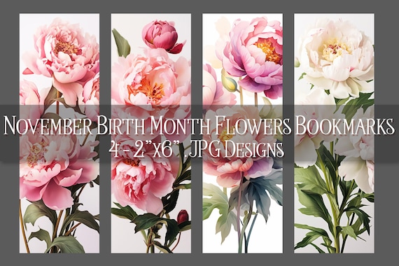 November Bookmark, Peony Printable Bookmark, Autumn Bookmark, Printable, Floral Bookmark, Sublimation, November Birthday Gift Idea
