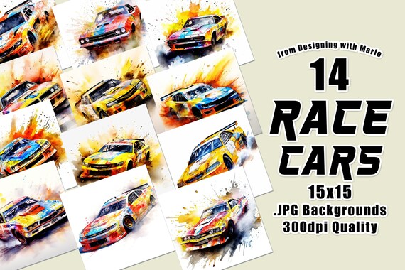 American Race Cars Watercolor 15x15 Backgrounds, Watercolor Papers, Watercolor Backgrounds, Scrapbook Papers, Father's Day Papers