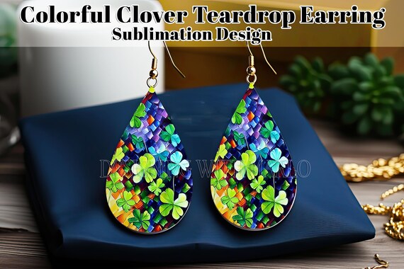 Shamrock Watercolor Teardrop Earring Digital Design, Celtic Earring, Irish Earring Teardrop Sublimation Design, St Patrick's Day - e7