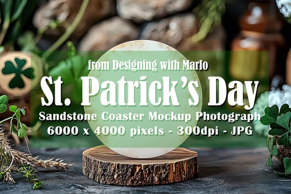 Sandstone Coaster Mockup, St Patrick's Day Mockup, Irish Mockup. St Patrick's Day Coaster, Irish Stock Photo, Coaster Photograph, p4