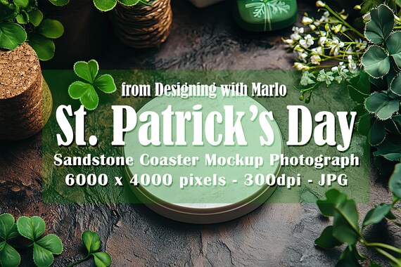 Sandstone Coaster Mockup, St Patrick's Day Mockup, Irish Mockup. St Patrick's Day Coaster, Irish Stock Photo, Coaster Photograph, p18