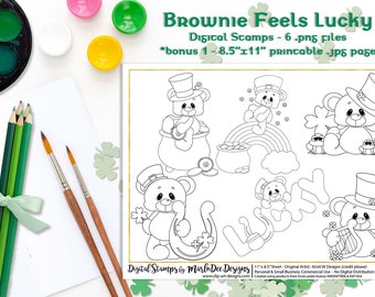 Brownie Feels Lucky - St. Patrick's Day Teddy Bear Digital Stamps