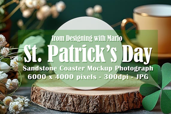 Sandstone Coaster Mockup, St Patrick's Day Mockup, Irish Mockup. St Patrick's Day Coaster, Irish Stock Photo, Coaster Photograph, p2