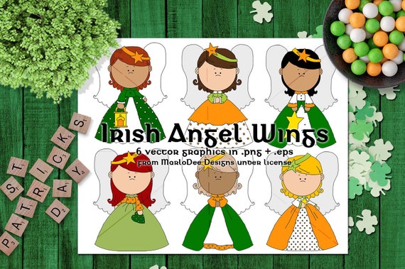 Irish Angel Wings Girls - St. Patrick's Day Vectors from MarloDee Designs
