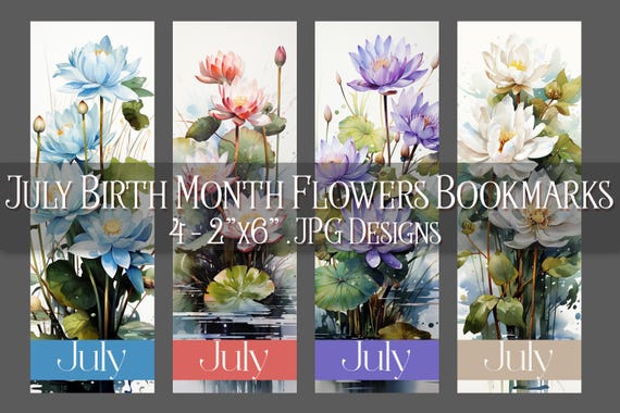 July Bookmark, Water Lily Printable Bookmark, Summer Bookmark, Printable, Floral Bookmark, Sublimation, July Birthday Gift Idea