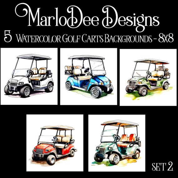 Golf Backgrounds, Father's Day, Sublimation, Watercolor Golf Cart Style Backgrounds, 8x8, Card Toppers, Watercolor Golfing, Golf Cart