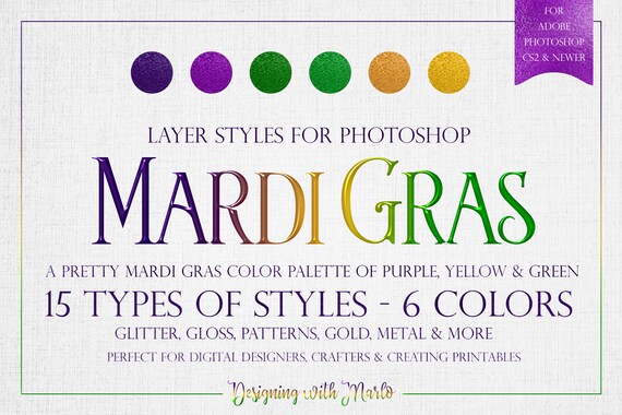 Mardi Gras Photoshop Styles, Mardi Gras Layered Styles, Mardi Gras Photoshop, .asl, purple glitter, green glitter, yellow glitter