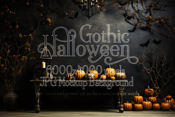 Gothic Halloween Background, Mockup, Halloween Mock-Up, Product Background Mockup, Stock Mock Up, JPG, Pumpkins, Bats, Black Background