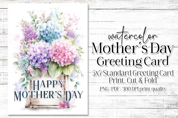 Happy Mother's Day Card - Card for Mom - Mother's Day Printable - 5"x7" - Greeting Card Printable - Watercolor Floral Printable Card