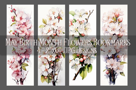 May Bookmark, Hawthorn Printable Bookmark, Spring Bookmark, Printable, Floral Bookmark, Sublimation, May Birthday Gift Idea, Blossoms
