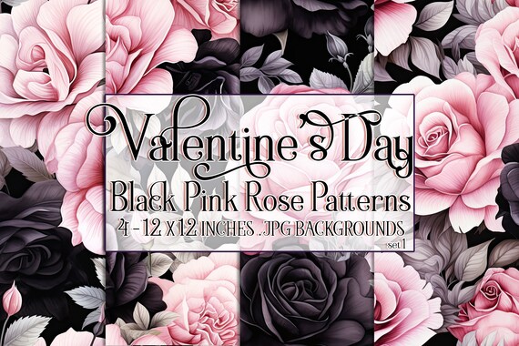 Valentine's Day, Romantic Valentine, Valentine Roses, Valentine Patterns, Flowers, Seamless Patterns, Black Roses, Pink Roses, Rose Pattern