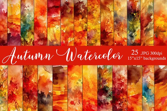 Autumn Season Watercolor 15x15 Backgrounds, Watercolor Papers, Watercolor Backgrounds, Scrapbook Papers, Fall Season, Fall Colors