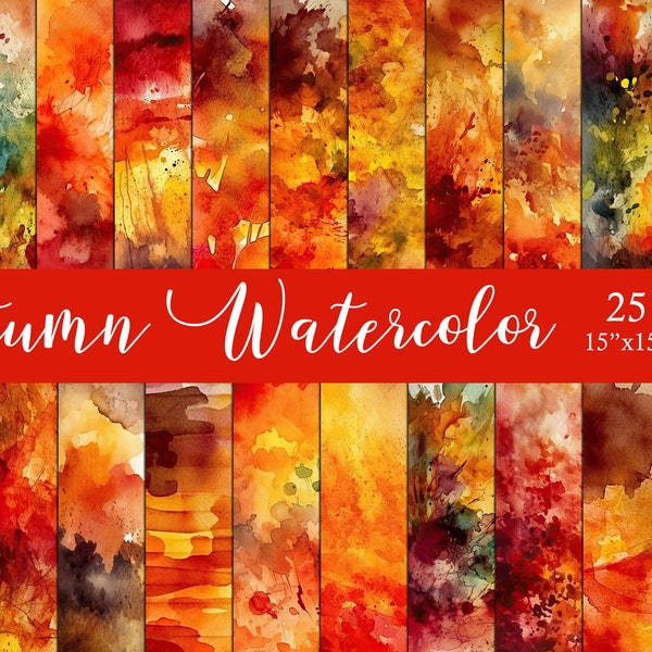 Autumn Season Watercolor 15x15 Backgrounds, Watercolor Papers, Watercolor Backgrounds, Scrapbook Papers, Fall Season, Fall Colors