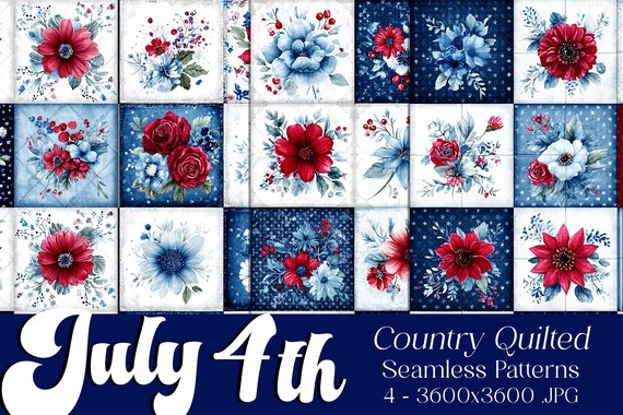 July 4th Quilt-Style Patterns, July 4th Patterns, Quilted Patterns, July 4th Quilt Patterns, 4th of July Quilt Seamless Backgrounds