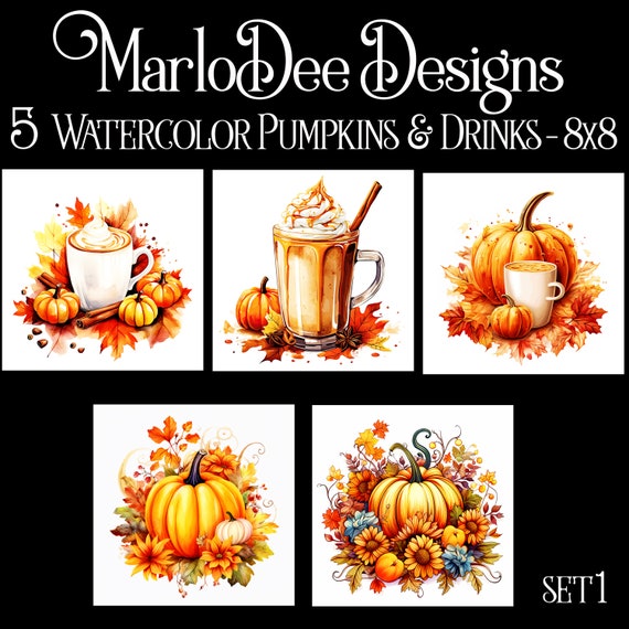 Autumn Pumpkins & Drinks Backgrounds, Pumpkin Spice, Coffee, Autumn Season, Fall Season, Sublimation, Watercolor Style Backgrounds, 8x8