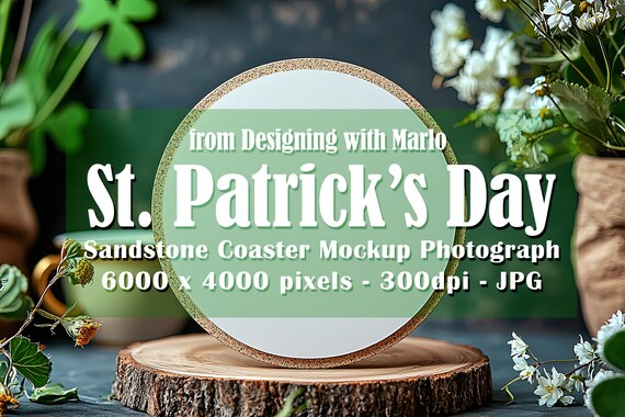 Sandstone Coaster Mockup, St Patrick's Day Mockup, Irish Mockup. St Patrick's Day Coaster, Irish Stock Photo, Coaster Photograph, p6
