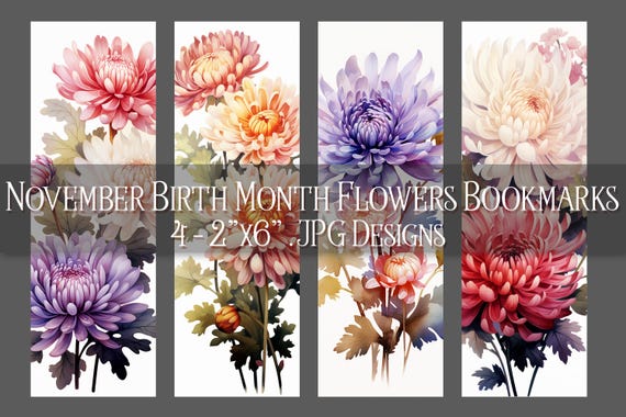 November Bookmark, Chrysanthemum Printable Bookmark, Autumn Bookmark, Printable, Floral Bookmark, Sublimation, November Birthday Gift Idea