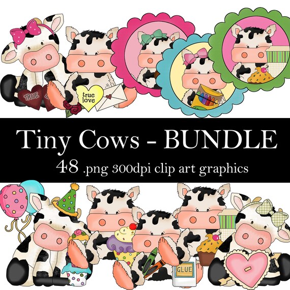 Tiny Cows BUNDLE - Clip Art Bundle - Graphics Bundle - Sublimation Bundle - Whimsical Inklings - Dairy Cows - Cow Graphics - Sublimation PNG