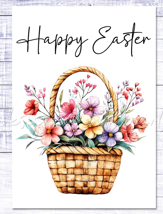 Happy Easter Card - Easter Basket - Easter Printable - 5"x7" - Greeting Card Printable - Watercolor Easter Basket Greeting Card Printable